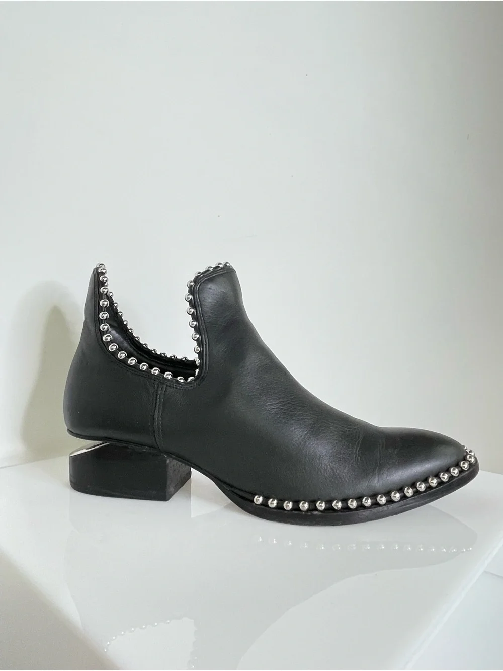 Shoes | Ankle Boots | Alexander Wang Silver Studded Trim Black Leather Notch 9.5